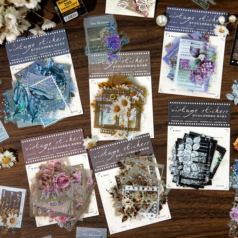 

Journamm 20pcs/pack Transparent PET Flower Stickers Retro Film DIY Scrapbooking Decor Junk Journal Supplies Sticker Stationery