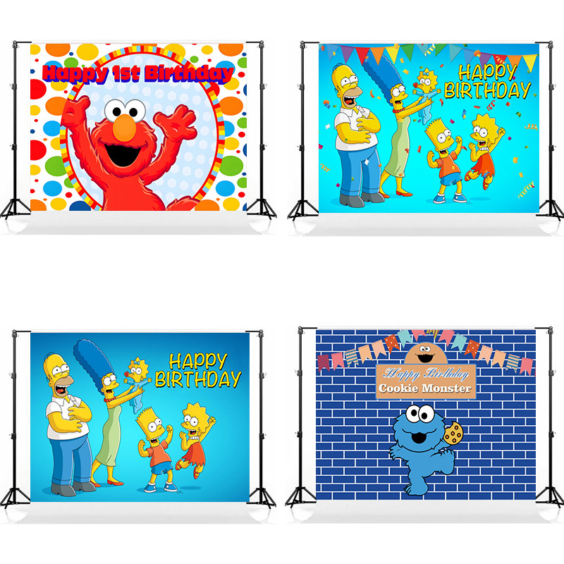 

Cartoon Sesame Street Simpsons Theme Children Birthday Party Backdrop Baby Shower Decor Newborn Photography Background Props
