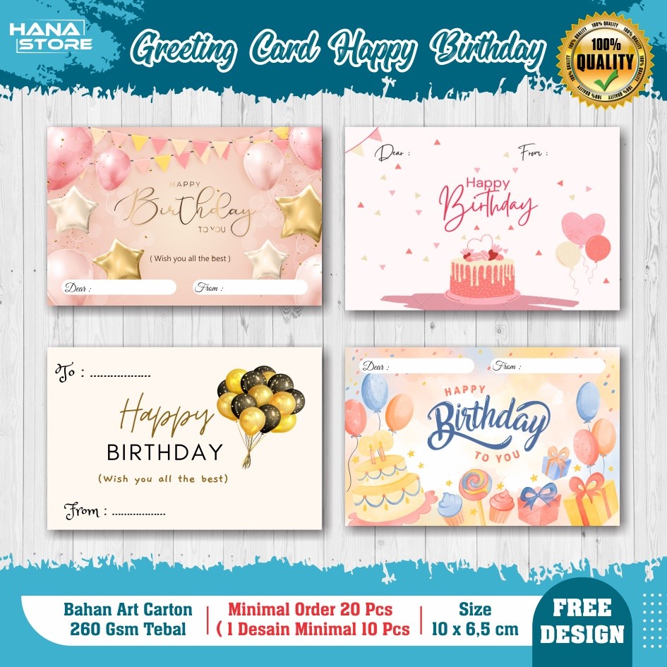 Greeting Card HAPPY BIRTHDAY - Gift Card - Kartu Ucapan Birthday - Aesthetic - Kartu Ucapan  Ulang T