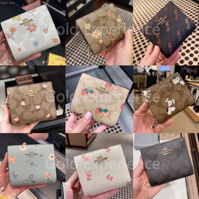 Coach Snap Wallet In Signature Canvas Coach Dompet wanita Lipat short wallet coach wallet coach Domp