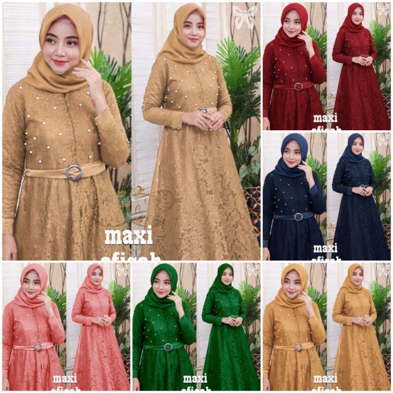 Xiu 55 - Afigah maxi JUMBO XXXL brukat kombi vaganza mutiara tabur busui + tali Ld 120 Pjg 137
