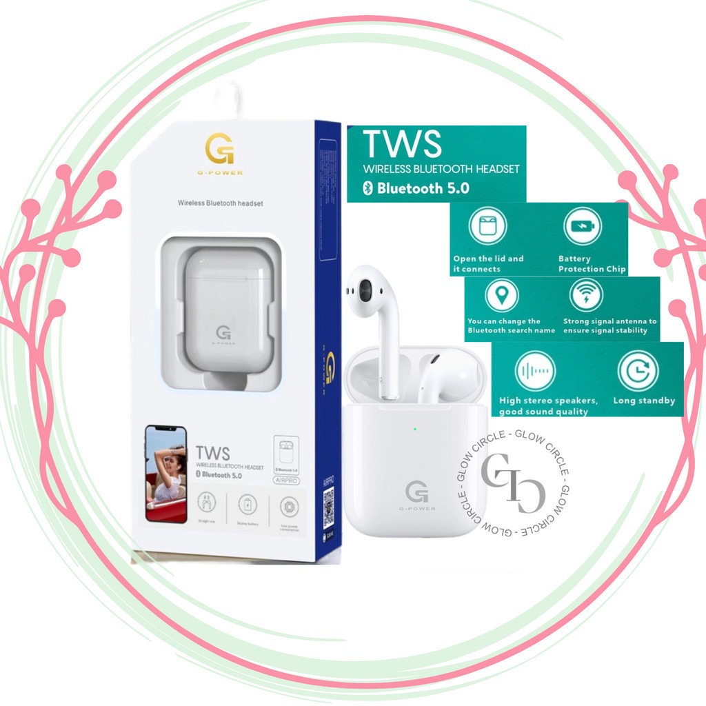 TWS AIRPRO 5.0 BLUETOOTH WIRELESS HEADSET SEMI IN-EAR MURAH ORI GARANSI RESMI G-POWER