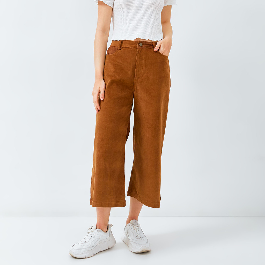 Emba Ladies - Celana Wide Leg Corduroy warna Coklat - Elena