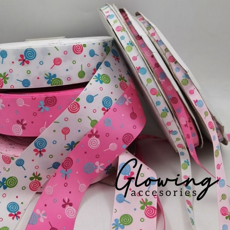 

( per Meter ) PITA GROSGRAIN GAMBAR LOLLIPOP CANDY - 1- UKURAN 4CM DAN 1CM - HIASAN KADO NATAL / HAMPERS / SOUVENIR / PARCEL PARSEL SNACK BINGKISAN DEKORASI / RIBBON kualitas bagus tebal
