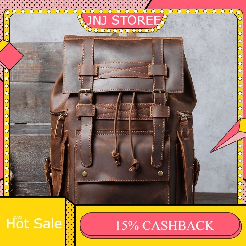 5.5 BIG SALE ORI terbaru model modis Tas Ransel Kulit ASLI ll Tas pria Kulit ASLI Tas Ransel pria LS