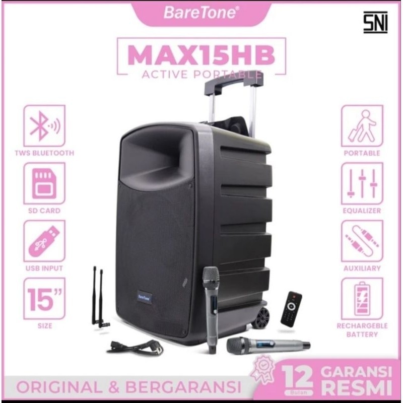 PROMO SPESIAL AWAL BULAN SAMPAI AKHIR BULAN BareTone MAX15HB Speaker Active Portable 15 Inch 600 Watt Bluetooth
