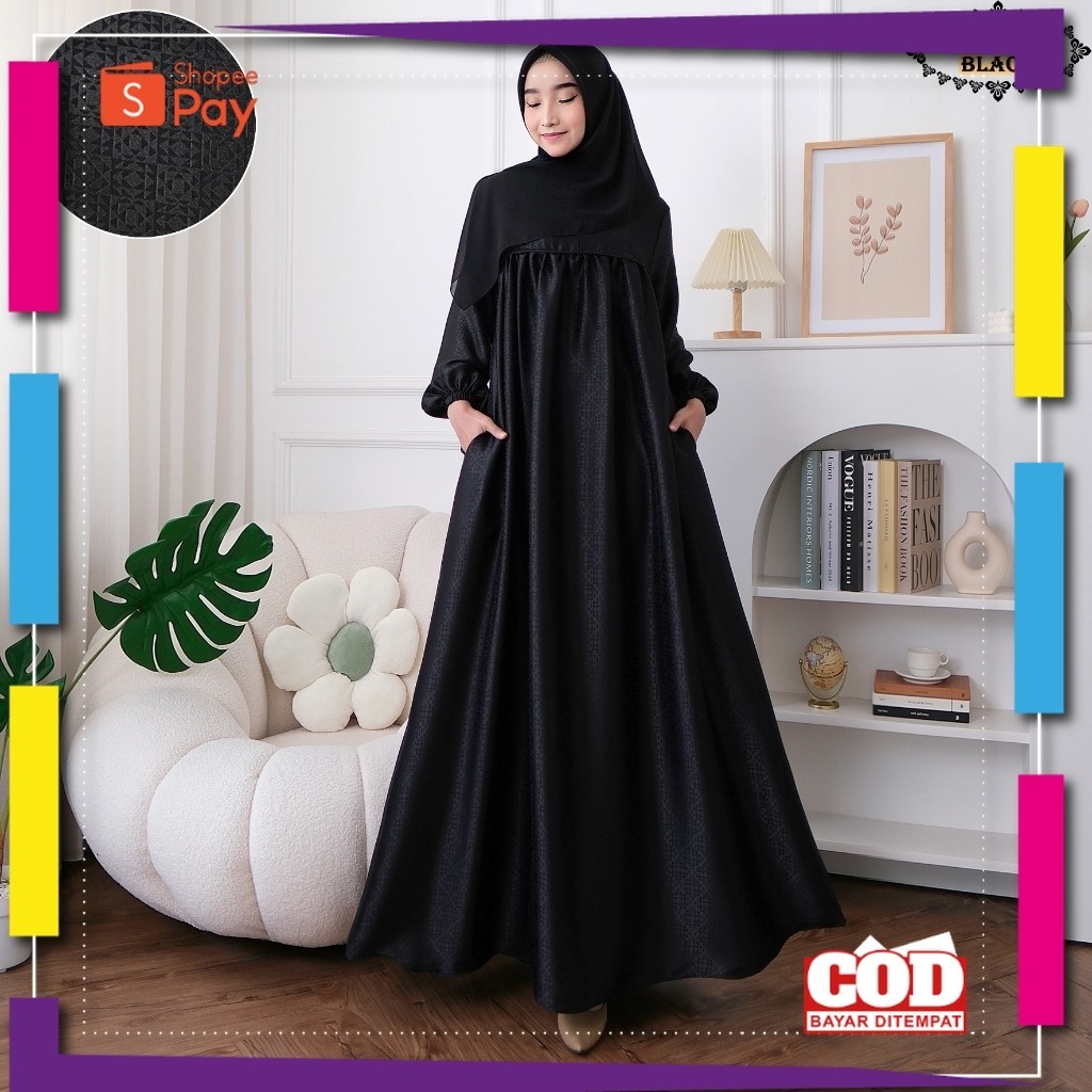 [PREMIUM BIG SALE] Gamis Armany Silk Embos GZ0507 Black/ Gamis Hitam/ Gamis Lebaran/ Gamis Pesta/ ga