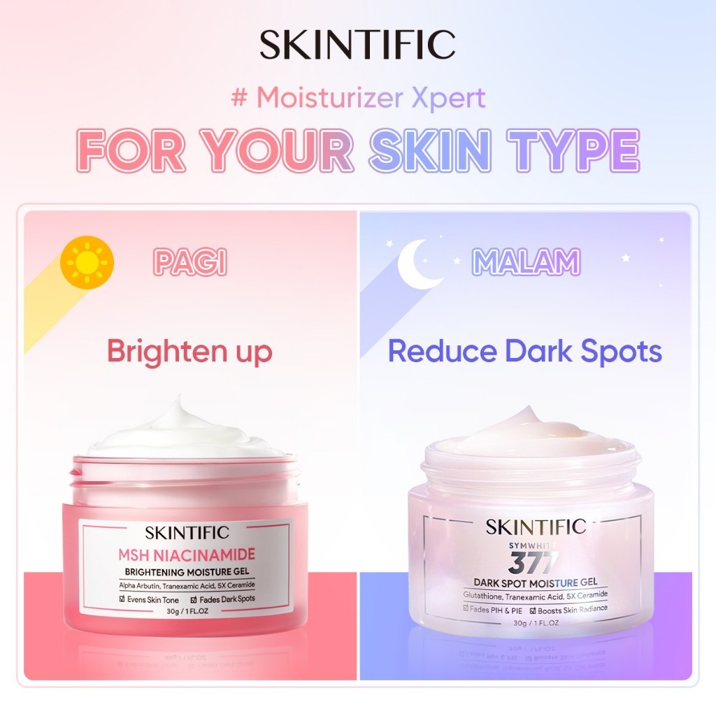 Skintific 2PCS Paket Glowing Day & Night Cream Skincare Kit – Symwhite 377 Anti Dark Spot +MSH Niaci