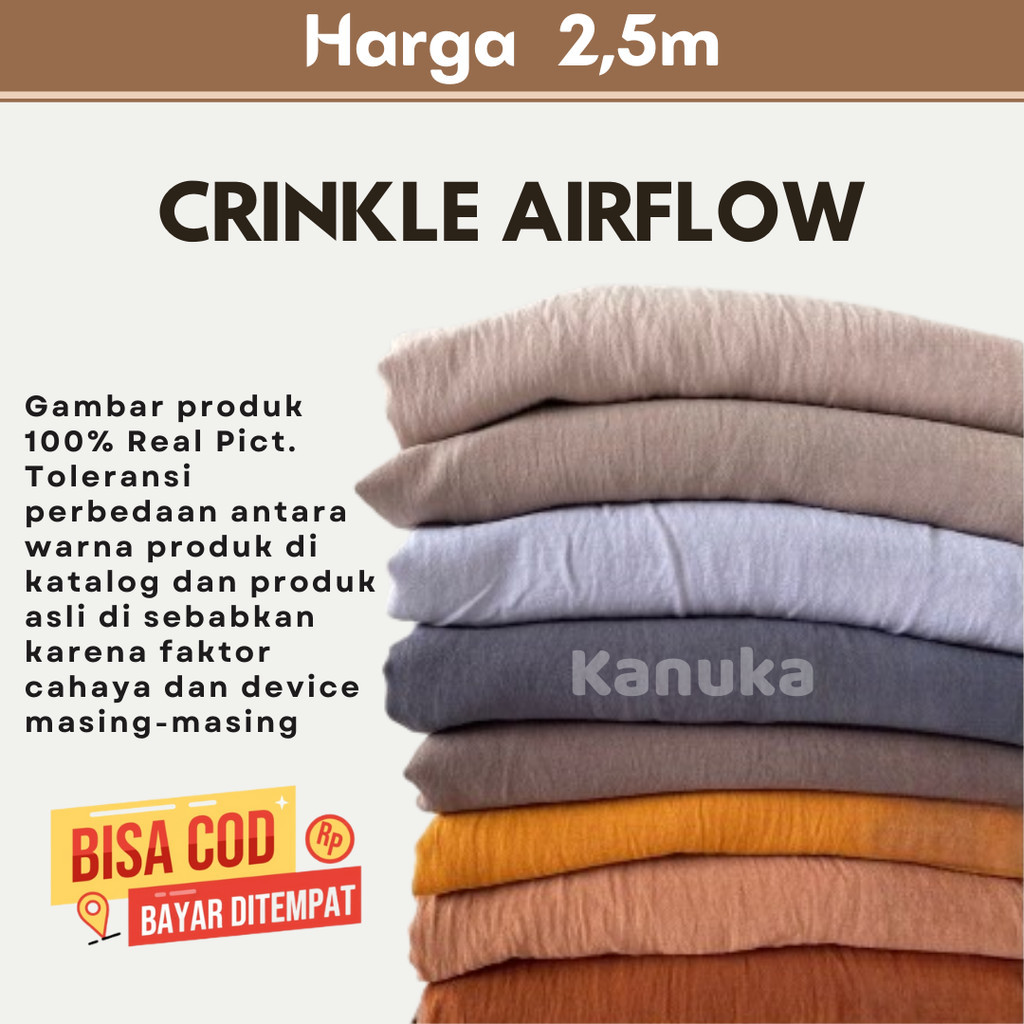 Kain CEY Airflow Crinkle Harga 2.5m Import Bahan Crincle Stretch Premium Bahan Mukena Gamis Jilbab