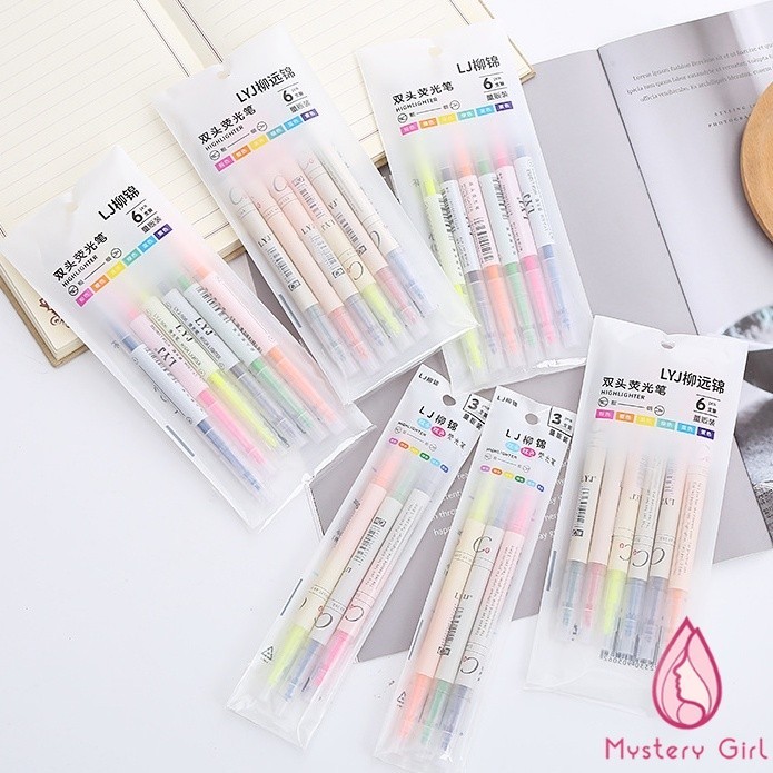 

6 pcs 12 Warna Pen Stabilo Highlighter Dua Sisi GMALL-ST0052 isi 6