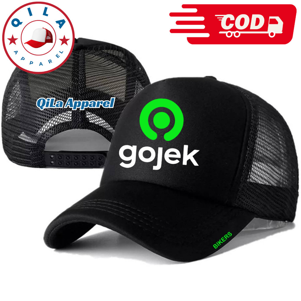QiLa Apparel Topi Trucker GOJEK - Topi Distro GOJEK Logo - Topi OJOL GOJEK Premium - Topi Pria Dewas