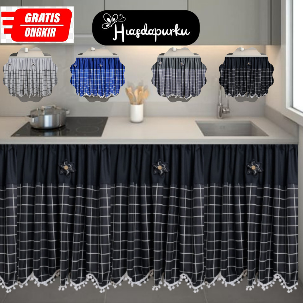 Gorden Kolong Dapur/Tirai Kolong Dapur/Hordeng Kolong Model Kotak Estetik
