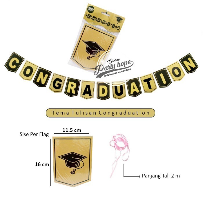 banner wisuda congraduation gold hitam toga / banner graduation hitam gold / banner wisuda grad