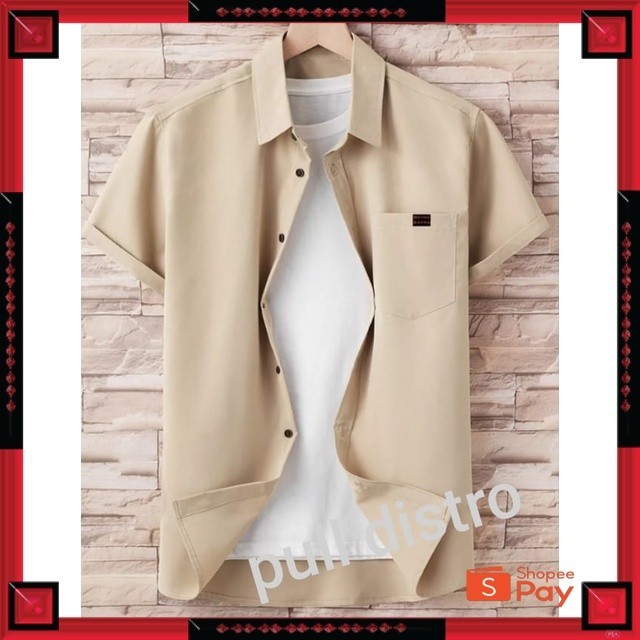KAIN ADEM LEMBUT HALUS TEBAL / PD- kemeja polos pria terbaru 2023 kemeja lengan pendek baju atasan c