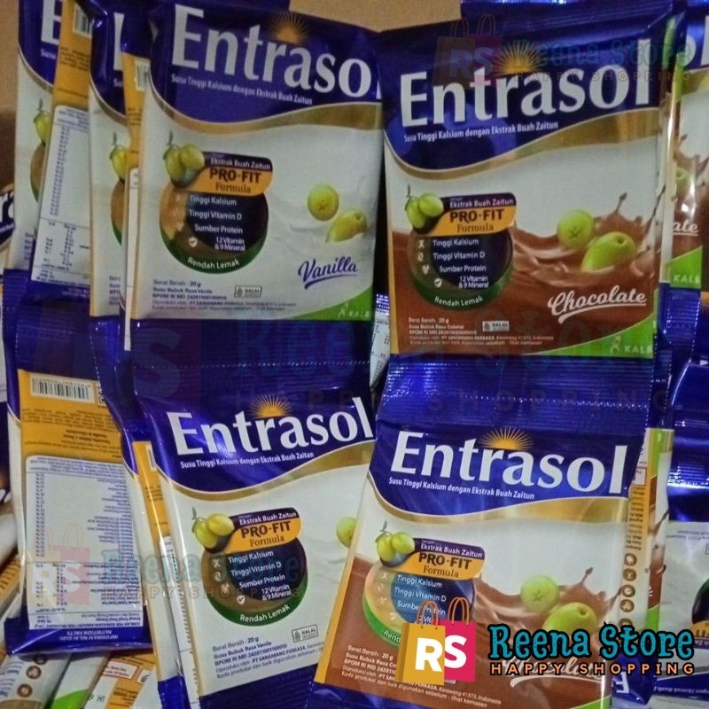 

Entrasol pro-fit @ 20 gr rasa coklat, vanilla 1 Renceng (10 sachet x 20 gr) - Reena Store