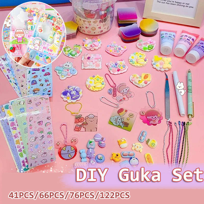 

DIY Guka Set Stiker Lem Krim Guka Setelan Lucu Kartun Mainan Anak Perempuan Akrilik Deco Lem Krim
