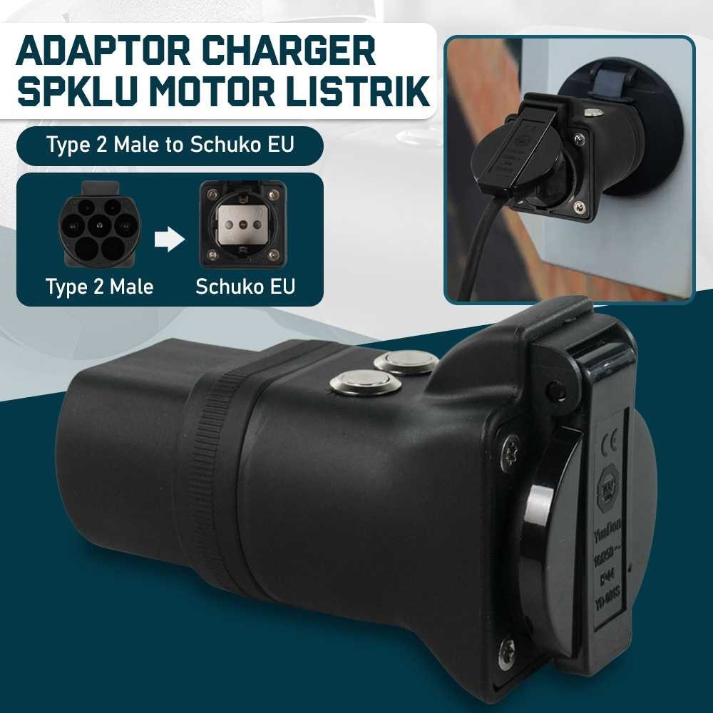 EV Adaptor Charger SPKLU Type 2 Male to Schuko 250V 100 - 250 V Pile EU Motor Listrik IEC-62196 3.7K