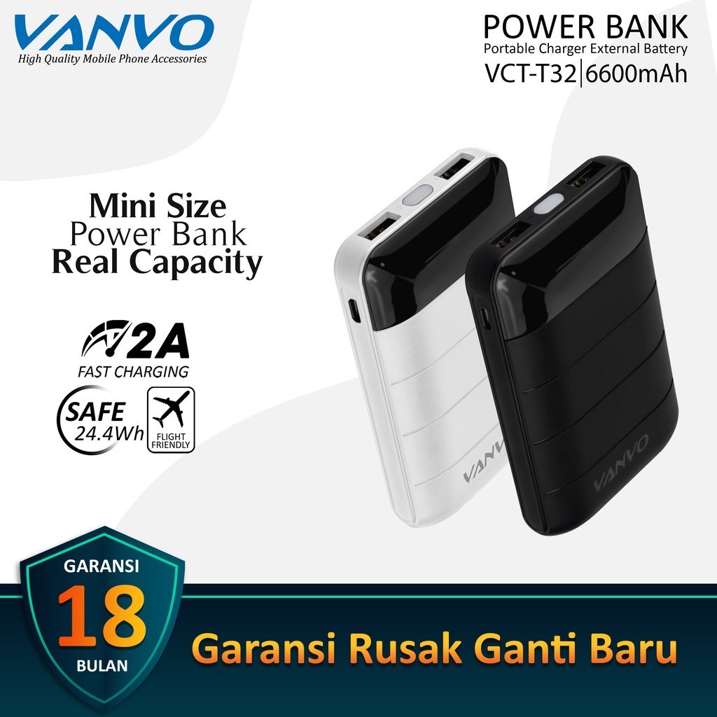 Powerbank 6600mAh Fast Charging Vanvo VCT-T32 OriginaL Real Capacity
