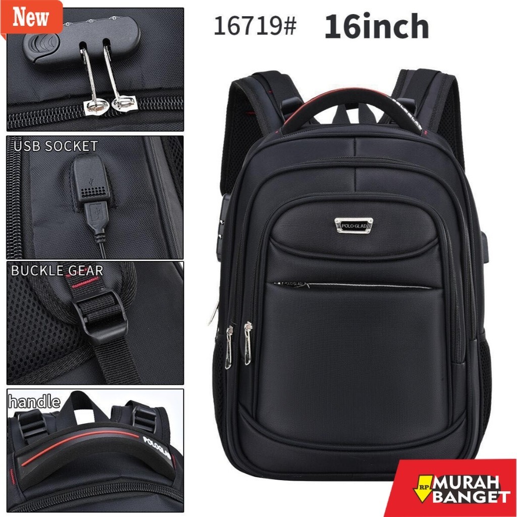Tas Ransel pria kekinian Polo GIVES Tas Ransel Kerja Tas sekolah Kunci Usb Port POLO Import 16 IN