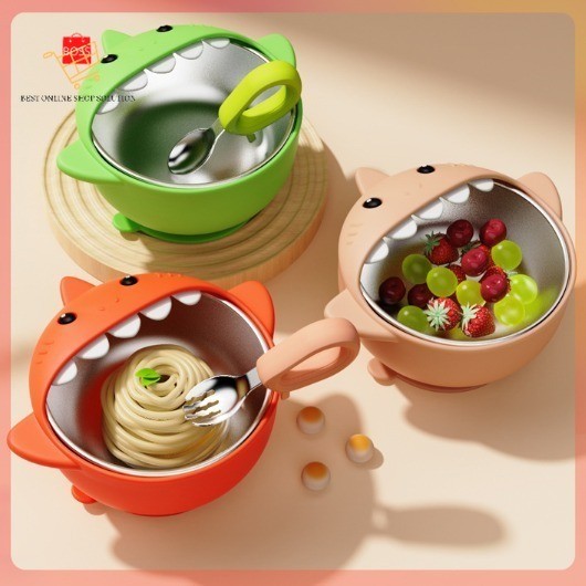 2in1 Premium Silicone Baby Suction Bowl+Stainless Steel Bowl Mangkok Makan Mpasi Balita Anti Tumpah