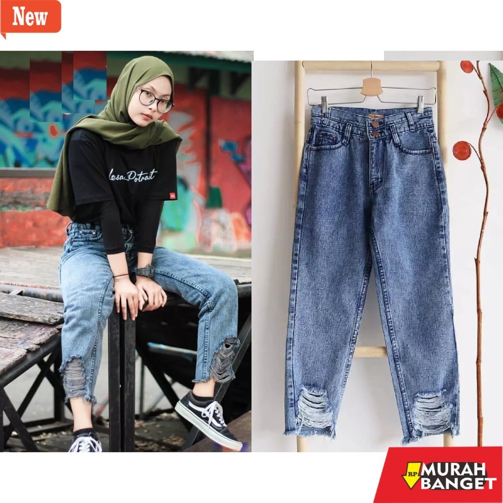 Denim Panjang Wanita CELANA JINS WANITA KEKINIAN / CELANA JINS WANITA SOBEK2 BAWAH KEKINIAN / CELANA