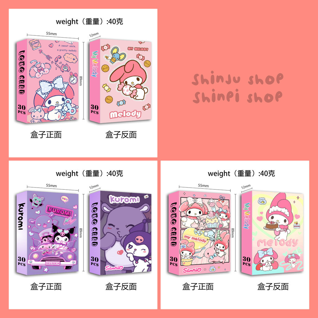 

[30pcs] PACK PHOTOCARD SANRIO KUROMI MY MELODY ALL MEMBER CINAMOROLL KUROMI POCHACHOO BADZMARU POMPOMPURIN CARD PHOTO CARD KPOP LOMOCARD WIBU ANIME COSPLAYER PHOTOCARD