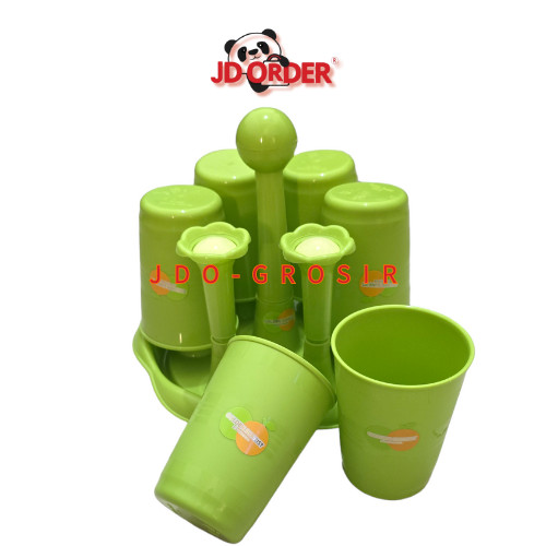 Set Gelas Plastik Hijau 300ml dan Tatakan Tempat Gelas Golden Sunkist