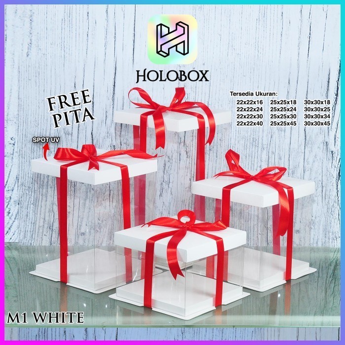 

Cake Box Kotak Kue Mika Transparan Dus Hadiah - Tutup Hologram 22x22 - Rose Gold, 22X22X16