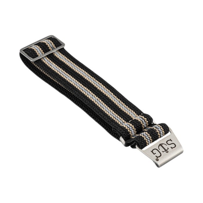 [TERMURAH] Strap Guy MN-BLK-SND-WHT-02-22A Black Nylon Dual Tone Stripe Silver F