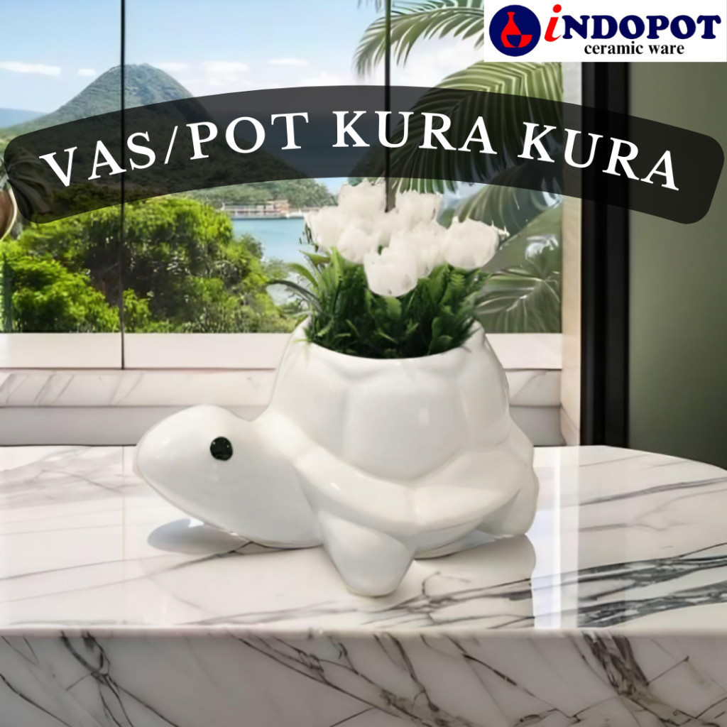 INDOVAS- Best Seller Vas Pot Bunga Keramik Model Hewan Kura Kura untuk tanaman Hias / Hidup / anggre