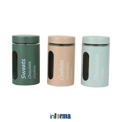 Informa Halston Set 3 Pcs Stoples Kaca Random Tempat Simpan Snack Dan Permen Setoples Toples Kaleng 