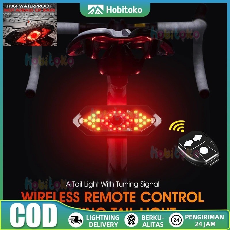 Lampu sein sepeda nirkabel ini dilengkapi dengan remote control untuk sein sepeda belakang yang dile