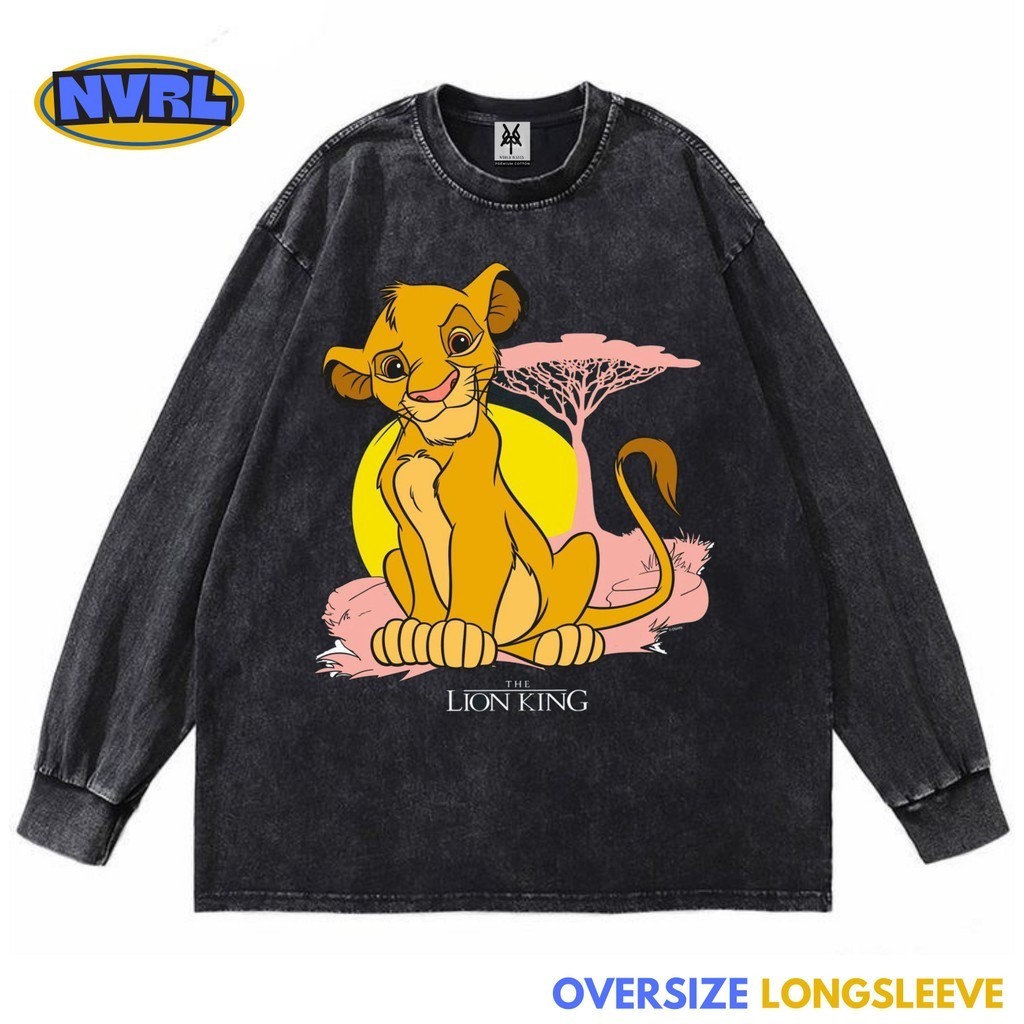 Kaos oversize longsleeve lion king simba the wild washed washing vintage tee