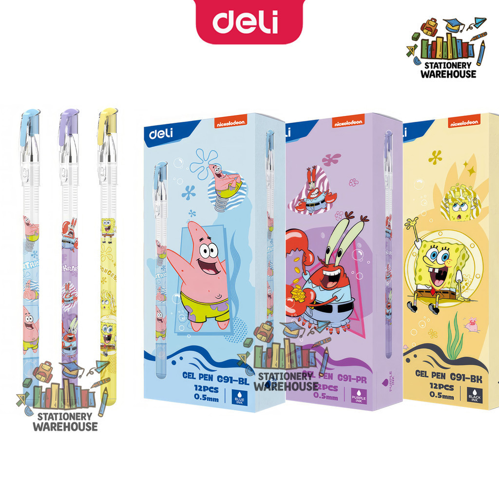 

Deli Pulpen Gel Hitam Spongebob 0.5 mm / School Gel Pen EG91 G91 Black Blue Purple