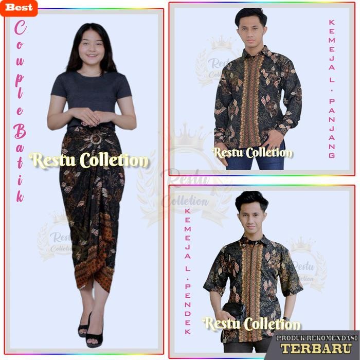 rok wanita kekinian Stelan Couple Kemeja Lengan Panjang / Pendek  Pria Dan Rok Lilit Wanita Motif Ba