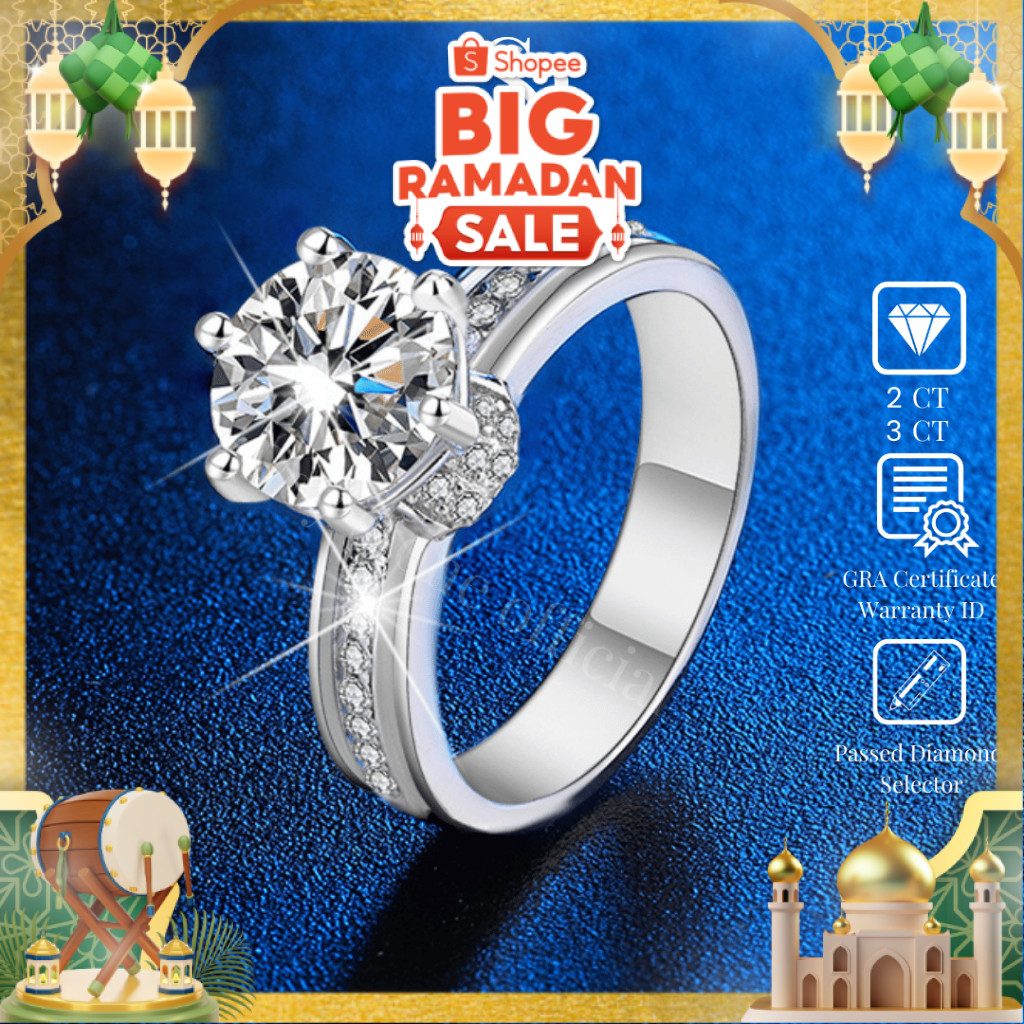 RoyStone - Cincin Wanita Moissanite Sertifikat GRA Original Lapis Emas - Dahlia Ring