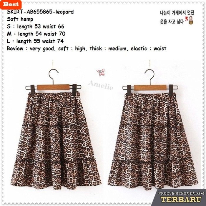 rok wanita kekinian AB655865 Rok Panjang Rok Midi Skirt Leopard Macan Wanita Korea Import