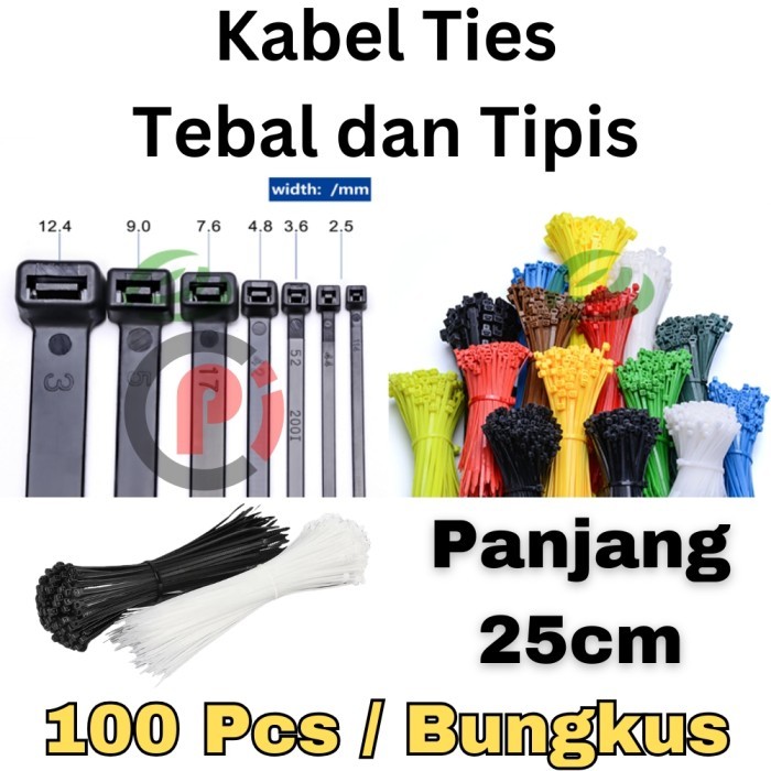 

Kabel Ties TEBAL Ukuran Panjang 4.7mm x 25cm / 4.0mm x 250mm Isi 100 Pcs Nylon Ties Zip Tie Tis Ikat