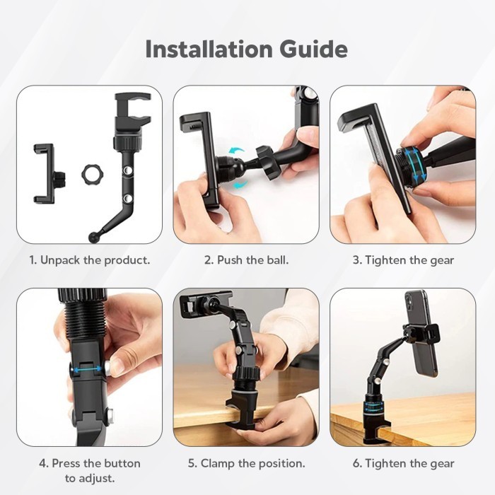 UNEED Car Phone Holder Rearview Mirror Adjustable Universal Holder - GREY