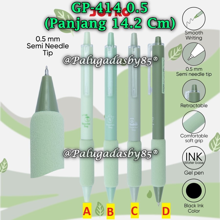 

(1 Biji) Gelpen JOYKO GP-414 0.5 mm Hitam / Gel Pen Pulpen Pena Joyko GP-414 Green tea Day (1 Biji)
