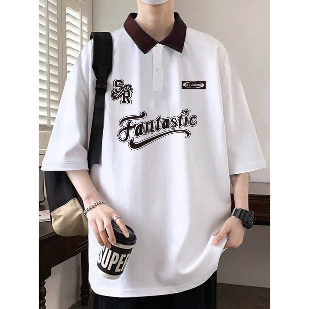 Polo Pria Wanita Dewasa Korean Style / Baju Kaos Shirt Kerah Jumbo Oversize M-6XL Kekinian Putih