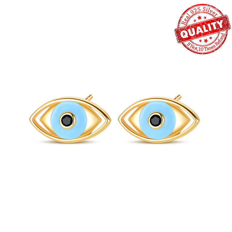 100% S925 Sterling Silver Demon Eye K Gold Oil Drop Earrings Birthday Gift Silver Jewelry If Not Ste
