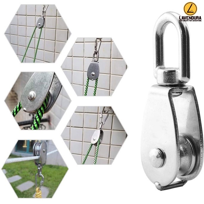 Katrol Kerekan Mini Serbaguna Swivel Pulley Stainless Steel M25 150kg Silver Swivel device pulley sw