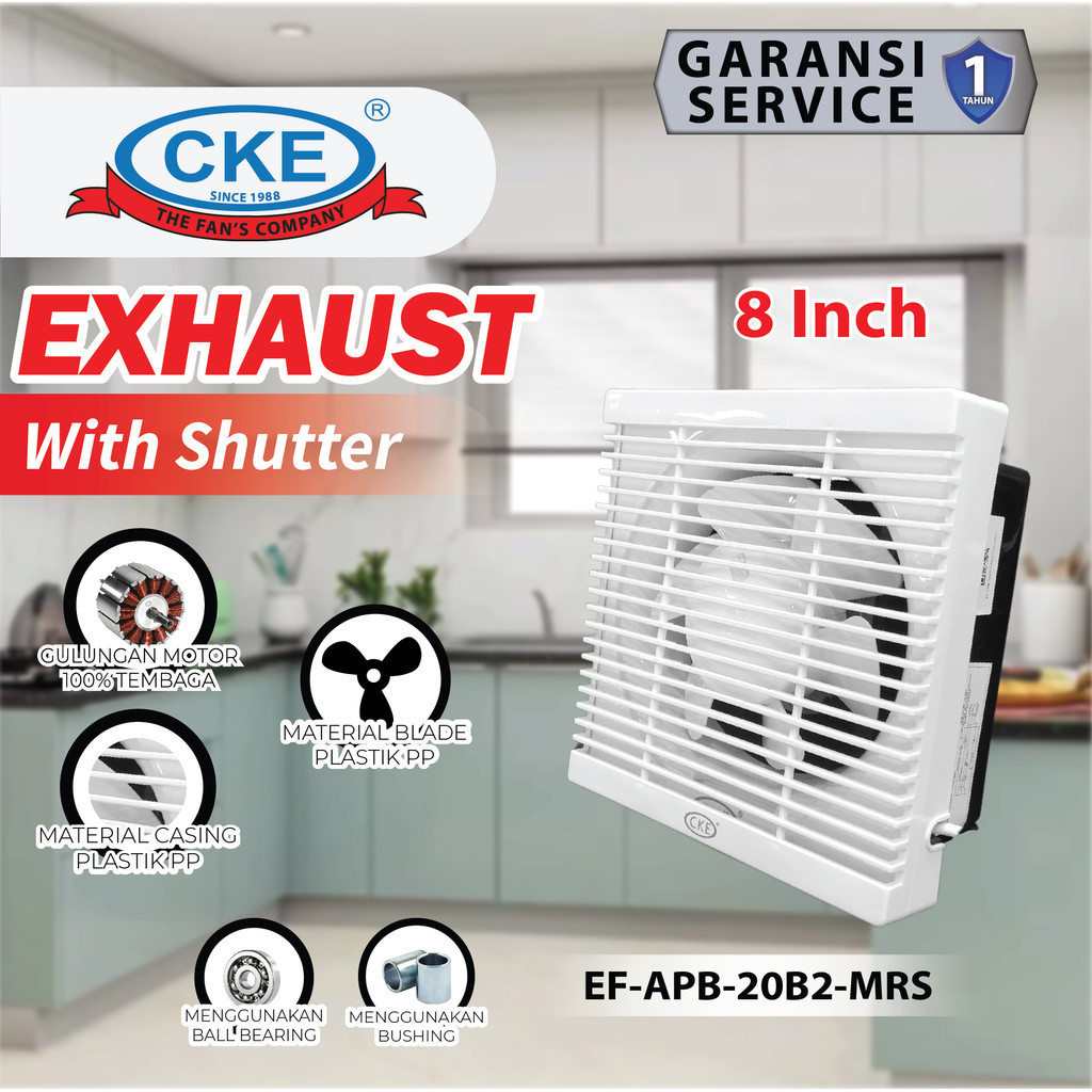 CKE Exhaust Fan 8 Inch Dengan Shutter Kipas Angin Hexos Dinding Tembok Ventilas Hisap Udara Panas