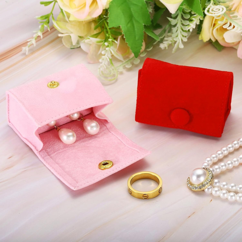 

Soft Velvet Jewelry Box Portable Earrings Ring Storage Bag Square Button Organization Packaging Jewelry Case Bracelet Pouch