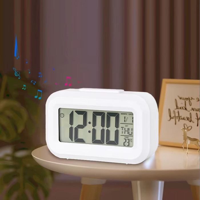 Jam Weker Meja Tidur Kantor Kerja Digital LCD Display Pintar Smart Alarm Clock Portable Persegi Beker Kecil Mini Minimalis Desk Clock 12 AM PM 24 jam Kalender Suhu Thermometer Celcuis Sensor Cahaya Kamar Tidur Snooze Temperature Bangun Cerdas ST8020 Time