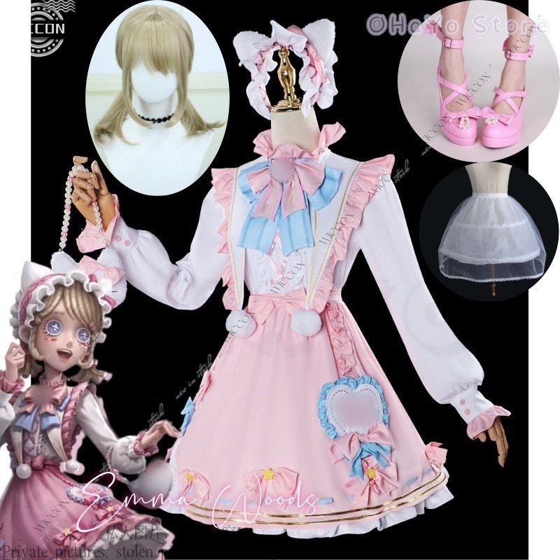 Game Identity V Emma Woods Gardener Lisa Beck Cosplay Costume Wig Bag Cute Cat Lolita Dress Girls Ha