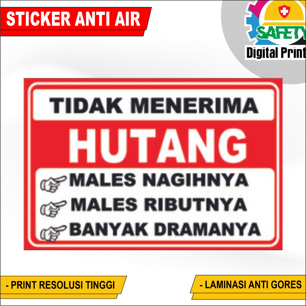 

STIKER TIDAK MENERIMA HUTANG STIKER LUCU VINYL
