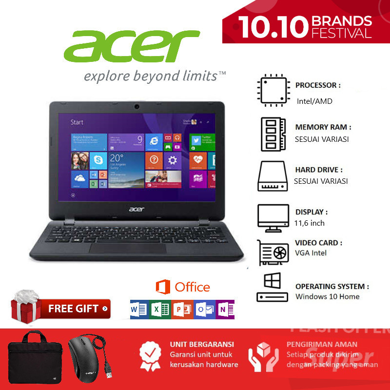 Notebook Acer 11.6 inci RAM 4GB Windows 10