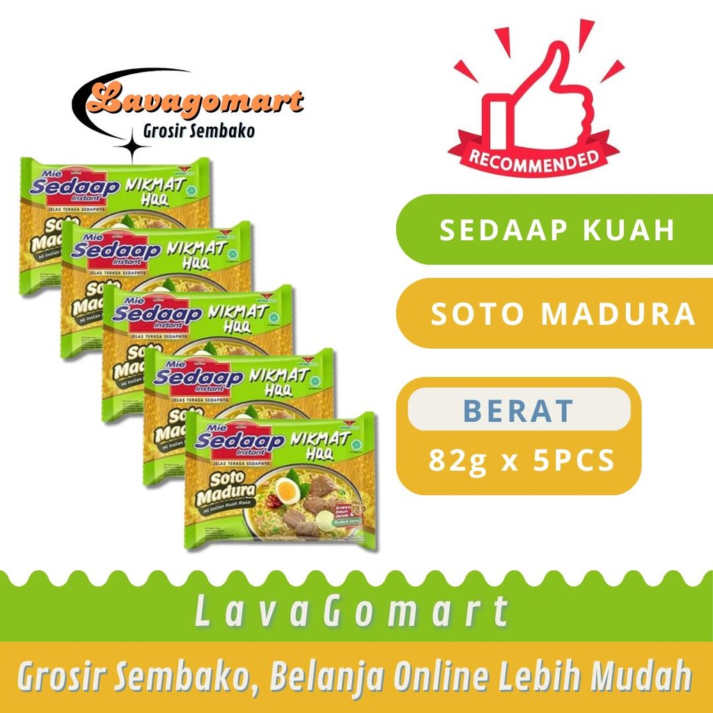 

SEDAAP MIE KUAH SOTO MADURA 82g - 5 PCS - LAVAGOMART - BANDUNGT